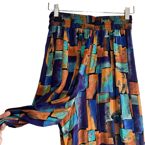 Vintage wild print high waist elastic crop gaucho pleated pants Sz 6 boho hippie - Picture 7 of 11